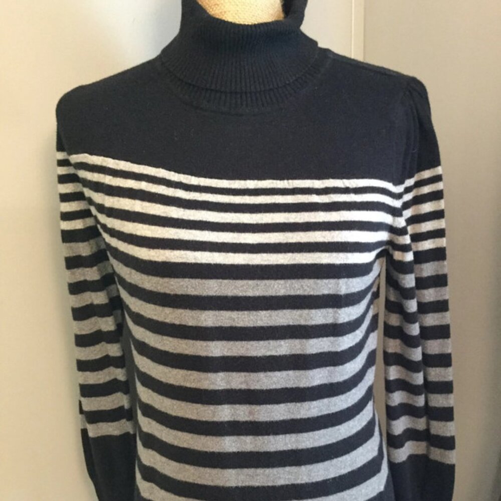 a.n.a. Black and Gray Striped Turtleneck Sweater
